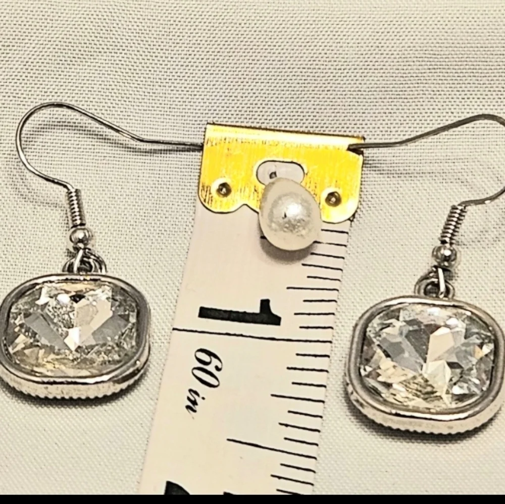 Swarovski Crystal Cushion Cut Dangle Earrings - Sterling Silver Hook